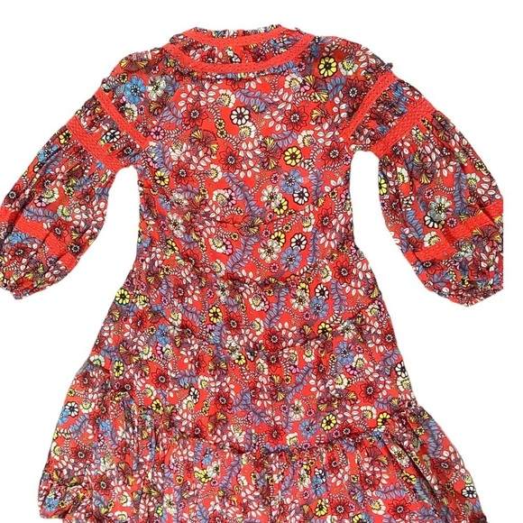 Free People Cassis Printed Chiffon Midi Dress Sz XS Floral Lattice Puff Sleeve - Picture 2 of 6